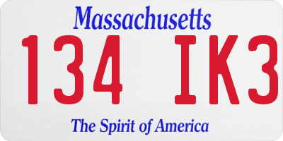 MA license plate 134IK3