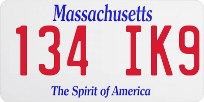 MA license plate 134IK9