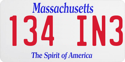 MA license plate 134IN3