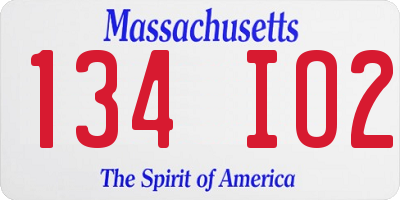 MA license plate 134IO2