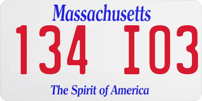 MA license plate 134IO3