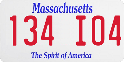 MA license plate 134IO4