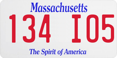 MA license plate 134IO5