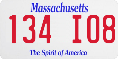 MA license plate 134IO8