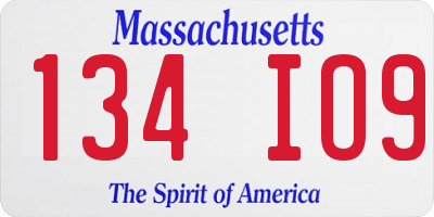 MA license plate 134IO9
