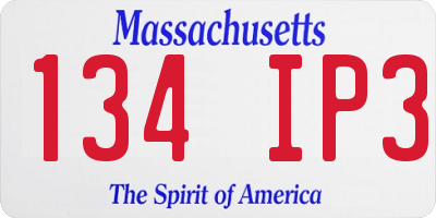 MA license plate 134IP3
