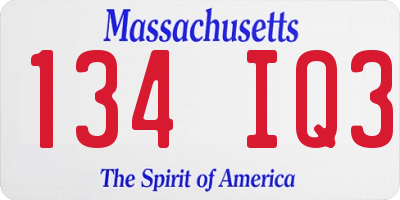 MA license plate 134IQ3