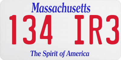 MA license plate 134IR3