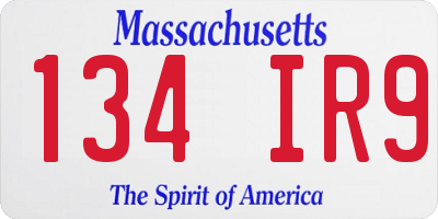 MA license plate 134IR9
