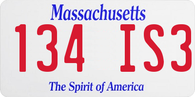 MA license plate 134IS3
