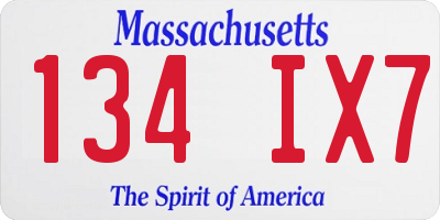 MA license plate 134IX7