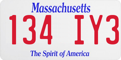 MA license plate 134IY3