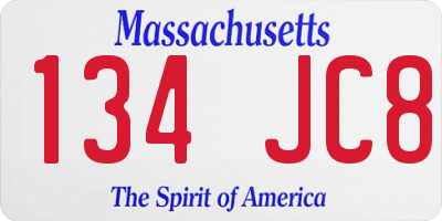 MA license plate 134JC8