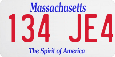 MA license plate 134JE4