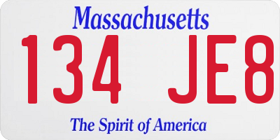 MA license plate 134JE8