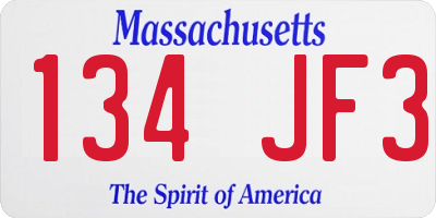 MA license plate 134JF3