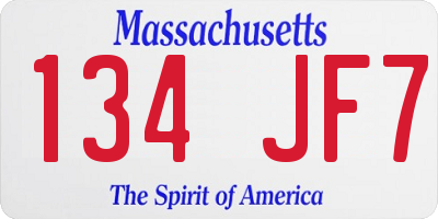 MA license plate 134JF7