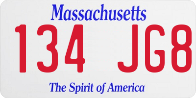 MA license plate 134JG8