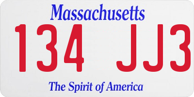 MA license plate 134JJ3