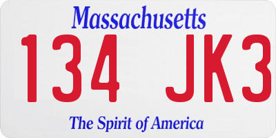 MA license plate 134JK3