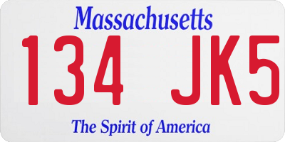 MA license plate 134JK5