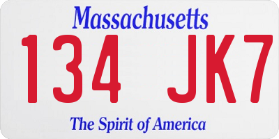 MA license plate 134JK7