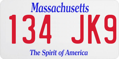 MA license plate 134JK9
