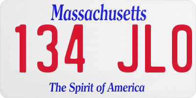MA license plate 134JL0