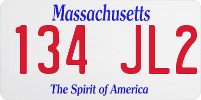 MA license plate 134JL2