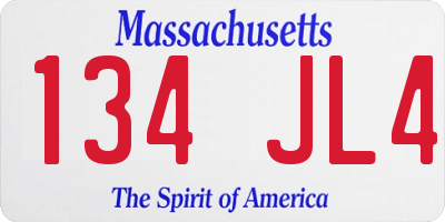 MA license plate 134JL4