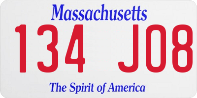MA license plate 134JO8