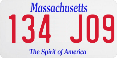 MA license plate 134JO9