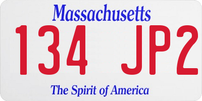 MA license plate 134JP2