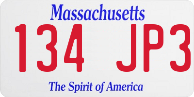 MA license plate 134JP3