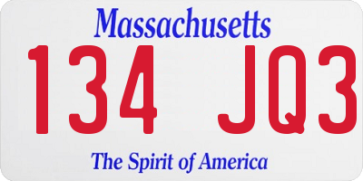 MA license plate 134JQ3