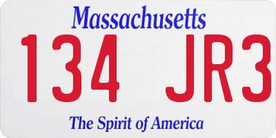MA license plate 134JR3