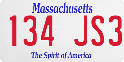 MA license plate 134JS3