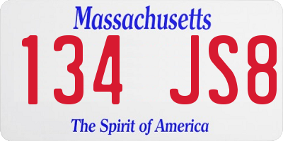 MA license plate 134JS8