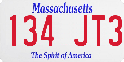 MA license plate 134JT3