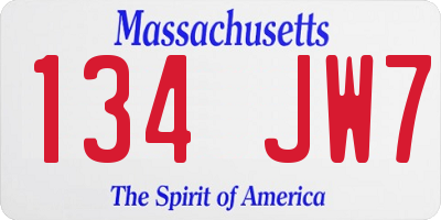 MA license plate 134JW7