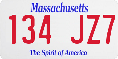 MA license plate 134JZ7