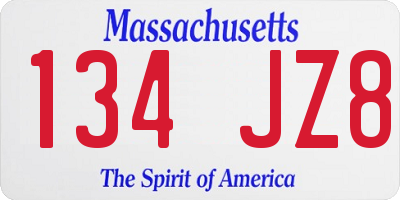 MA license plate 134JZ8