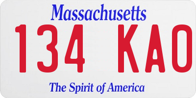 MA license plate 134KA0