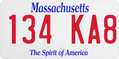 MA license plate 134KA8