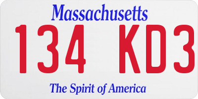 MA license plate 134KD3