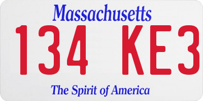 MA license plate 134KE3