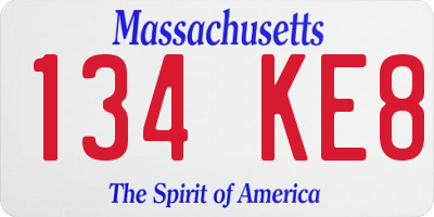 MA license plate 134KE8