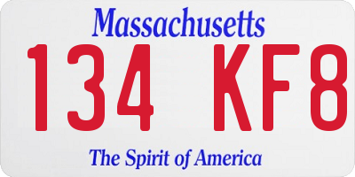 MA license plate 134KF8
