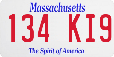 MA license plate 134KI9