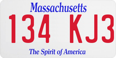 MA license plate 134KJ3